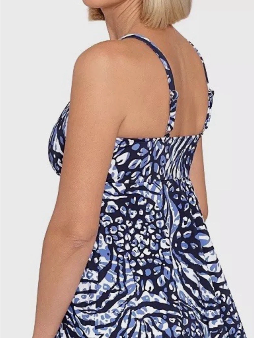 Swim Solutions Blue Patterned Swim Tankini tops with V-Neck Sz 8 NWT - Picture 3 of 3